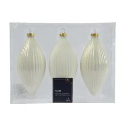KAEMINGK Palline Di Natale-Set di 3 palline di Natale in vetro (D60 mm) Goccia preziosa Bianco lana