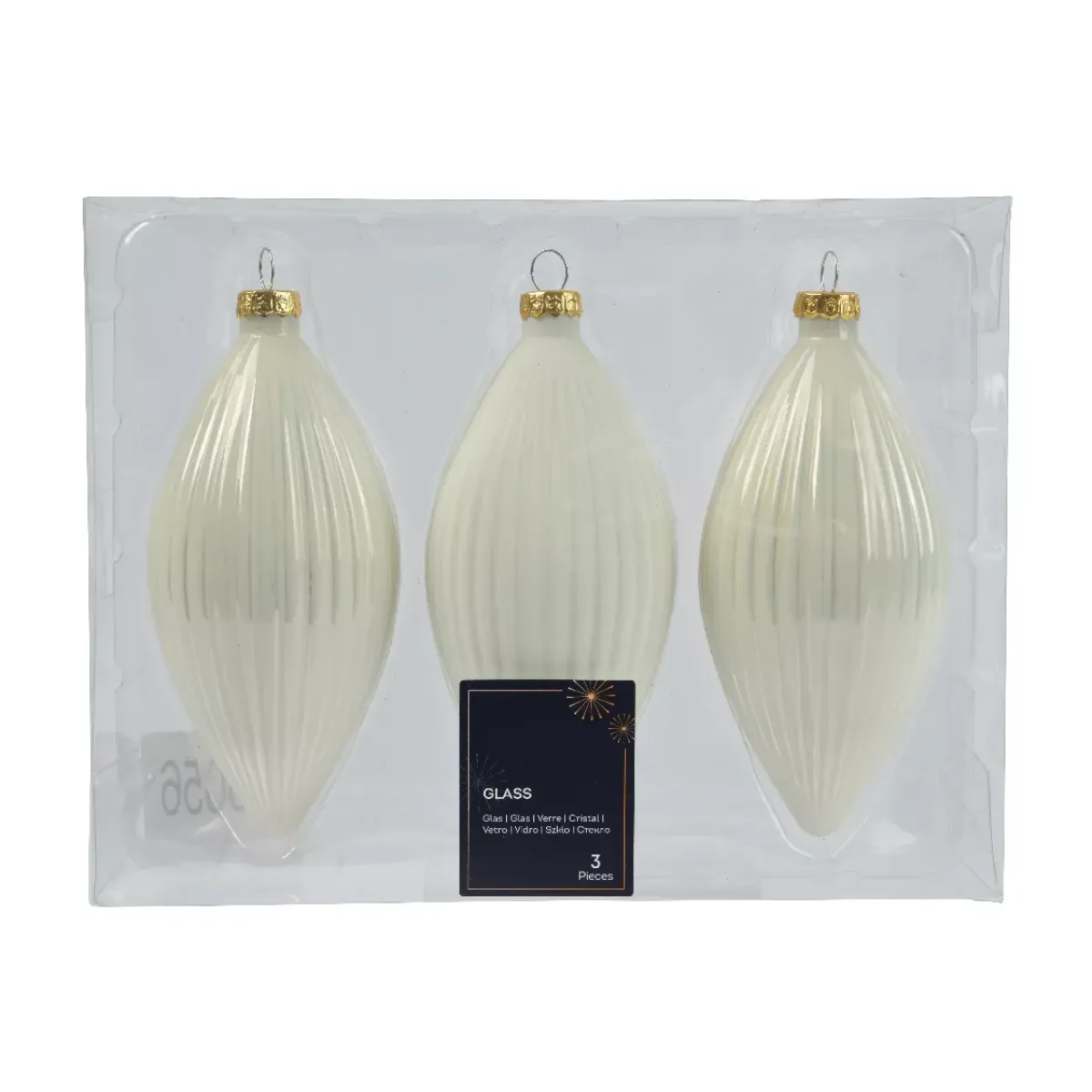 KAEMINGK Palline Di Natale-Set di 3 palline di Natale in vetro (D60 mm) Goccia preziosa Bianco lana