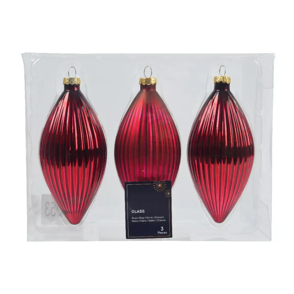 KAEMINGK Palline Di Natale-Set di 3 palline di Natale in vetro (D60 mm) Goccia preziosa Rosso