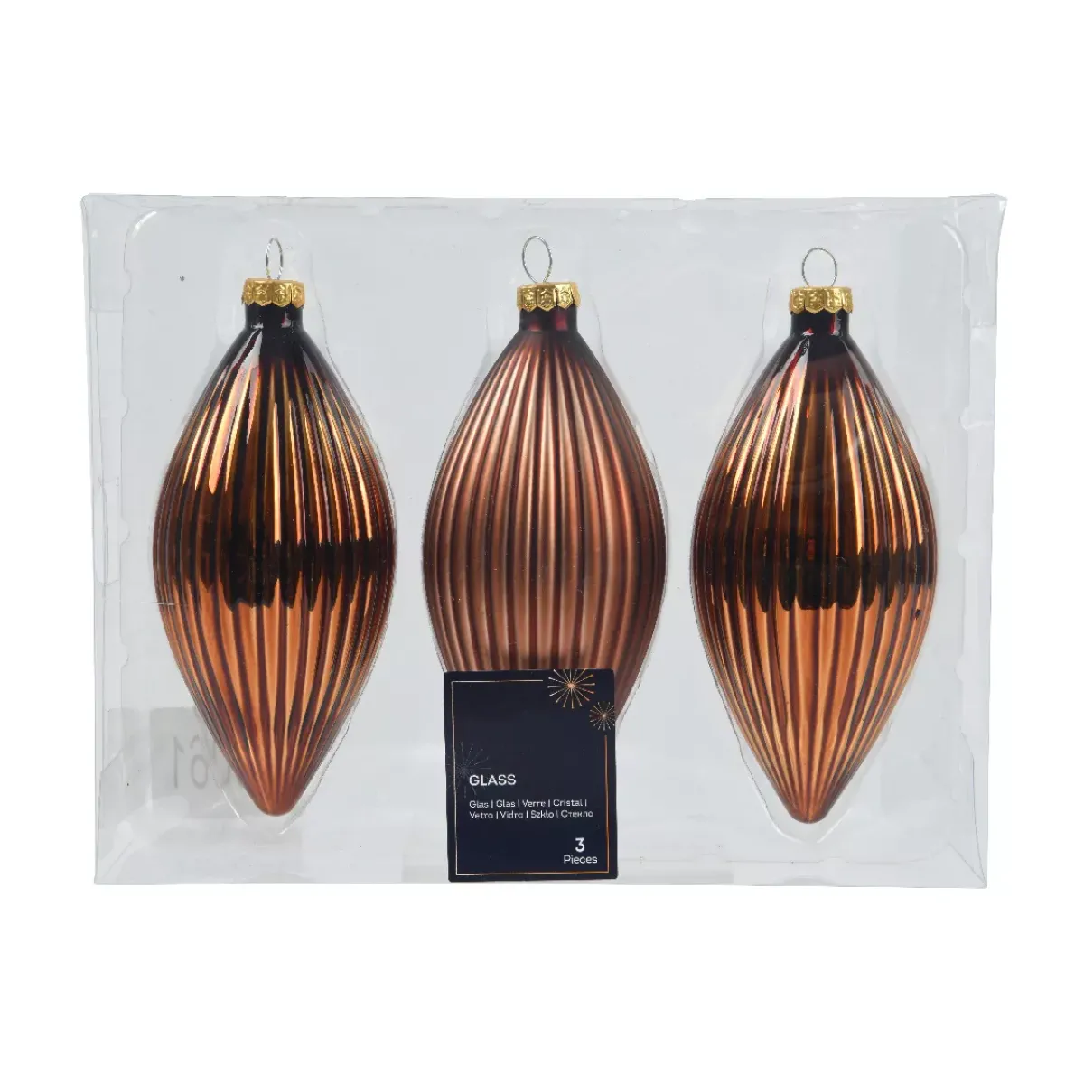 KAEMINGK Palline Di Natale-Set di 3 palline di Natale in vetro (D60 mm) Goccia preziosa Marrone