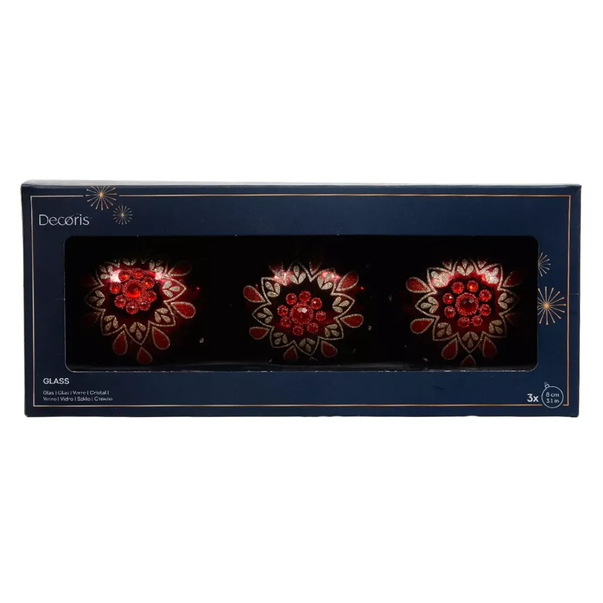 KAEMINGK Palline Di Natale-Set di 3 palline di Natale in vetro (D80 mm) Folk Flower