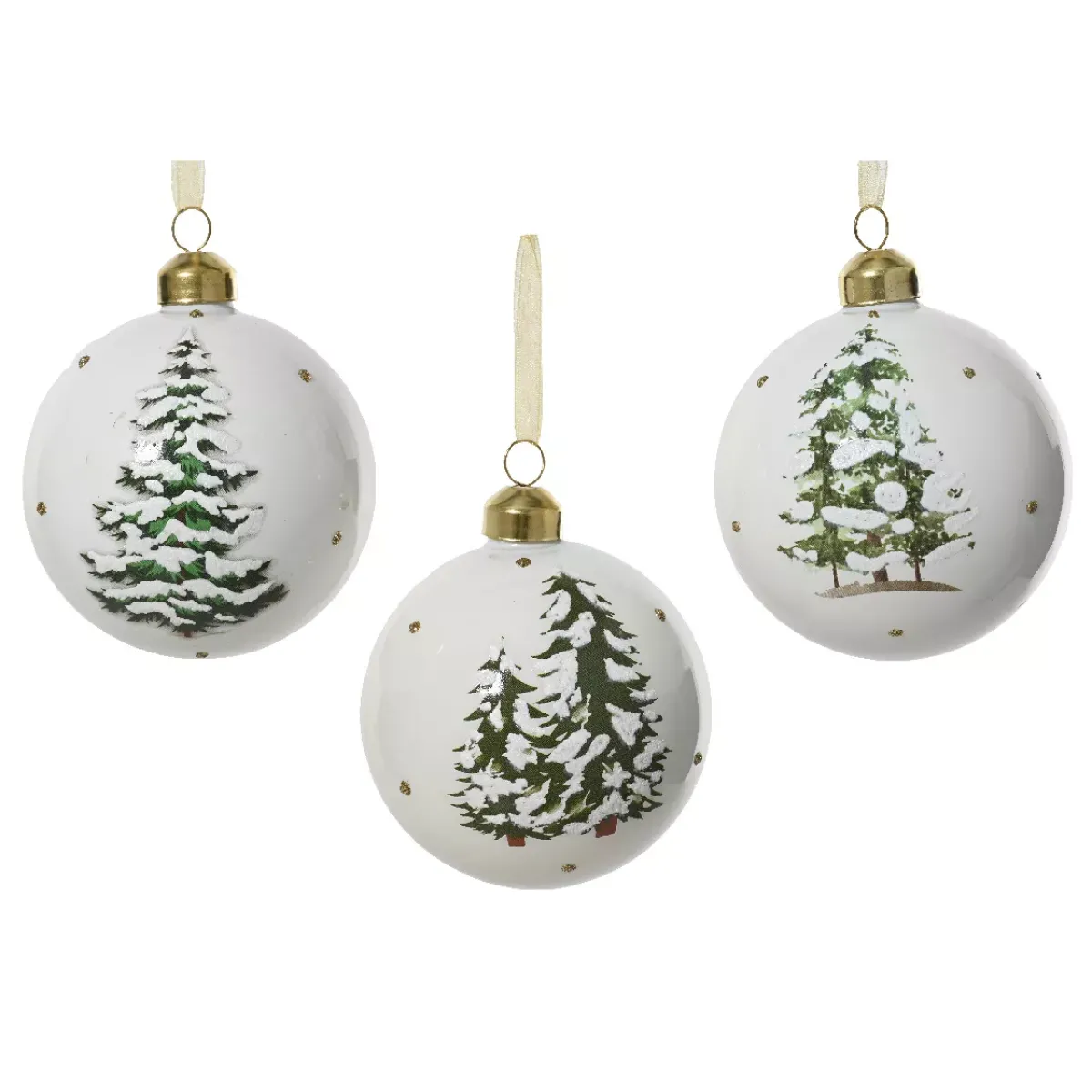 KAEMINGK Palline Di Natale-Set di 3 palline di Natale in vetro (D80 mm) Foresta misteriosa Bianco lana