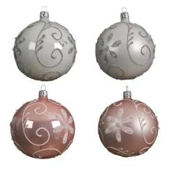 KAEMINGK Palline Di Natale-Set di 4 palline di Natale vetro (D100 mm) Floris Bianco e