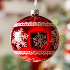 KAEMINGK Palline Di Natale-Set di 6 palline natalizie in vetro (D80 mm) Fiocci d'inverno Rossi