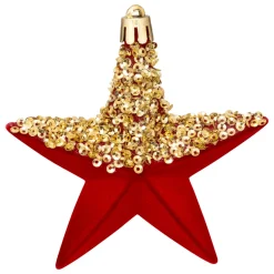 JJA Addobbi Natalizi-Set di 6 pendenti (H15 cm) Cuori e stelle con paillettes Rosso e