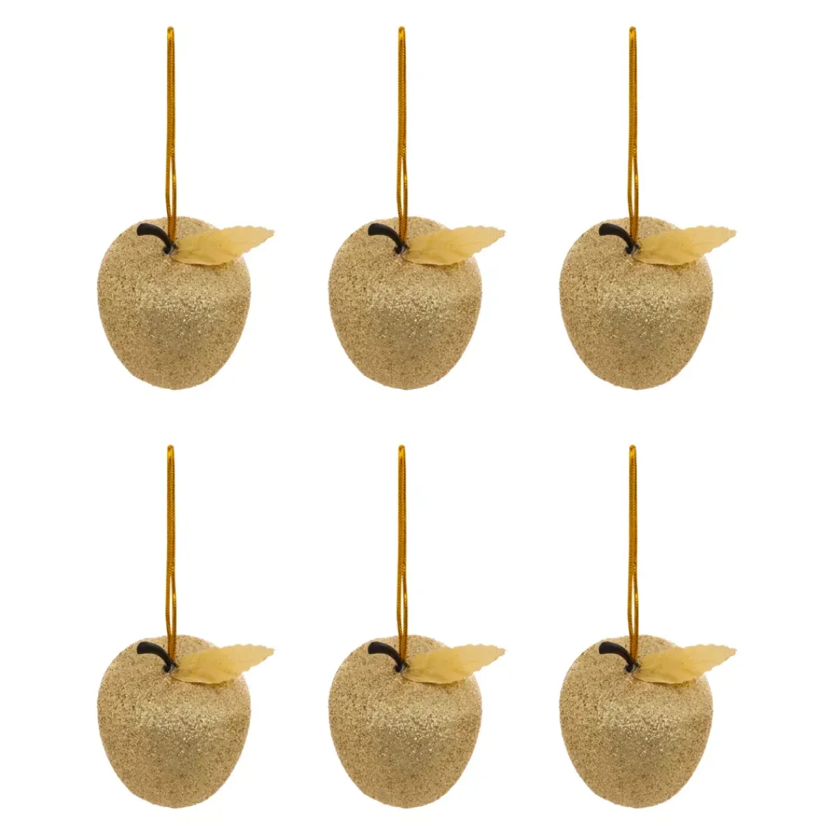 JJA Addobbi Natalizi-Set di 6 pendenti (H6 cm) Mele golose Dorate glitterate
