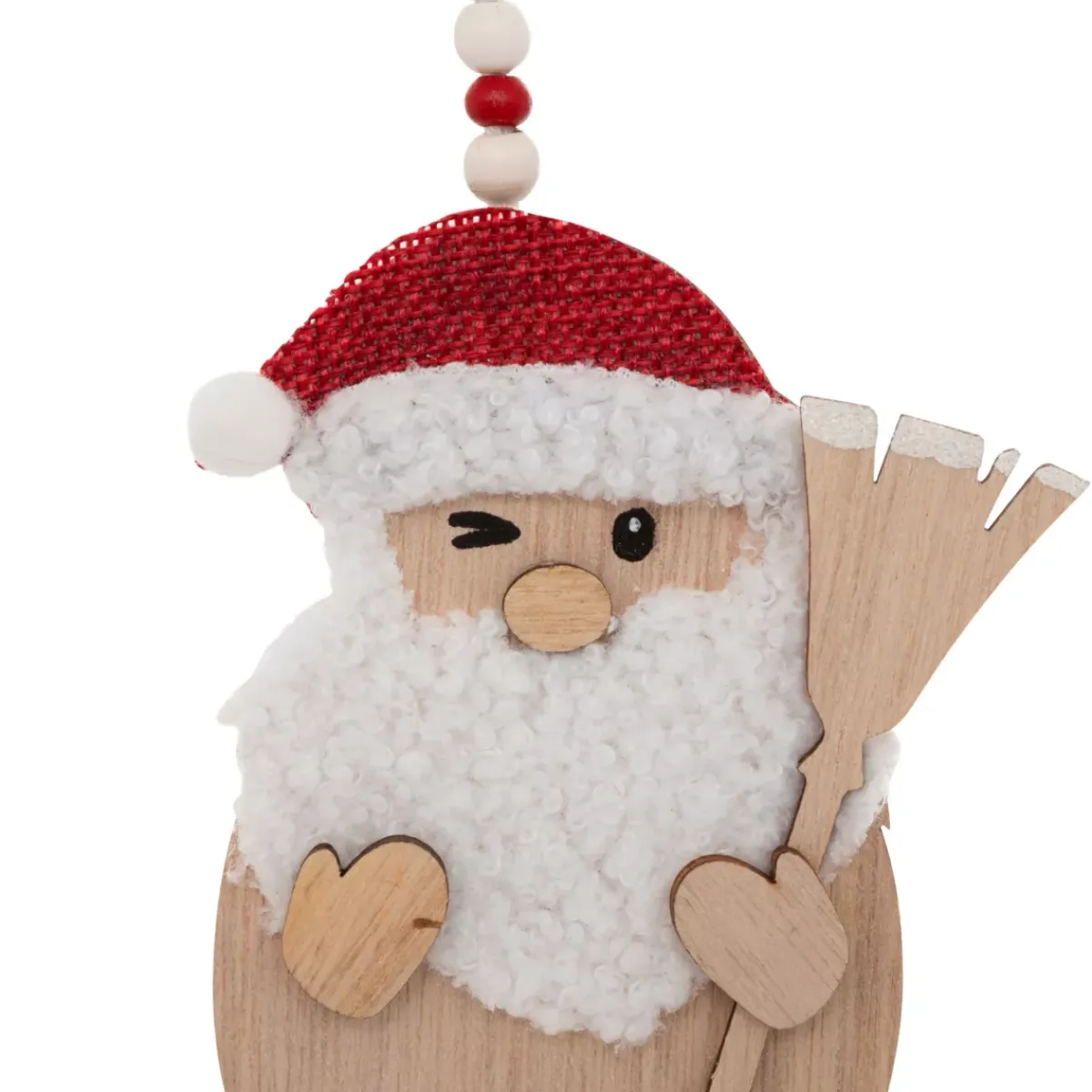 JJA Addobbi Natalizi-Set di 2 pendenti in legno (H12 cm) Scope di Natale e Rosso