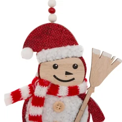 JJA Addobbi Natalizi-Set di 2 pendenti in legno (H12 cm) Scope di Natale e Rosso