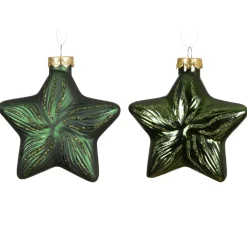 KAEMINGK Addobbi Natalizi-Set di 2 pendenti in vetro (H10 cm) Stelle Celesti Verde Pino