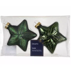 KAEMINGK Addobbi Natalizi-Set di 2 pendenti in vetro (H10 cm) Stelle Celesti Verde Pino