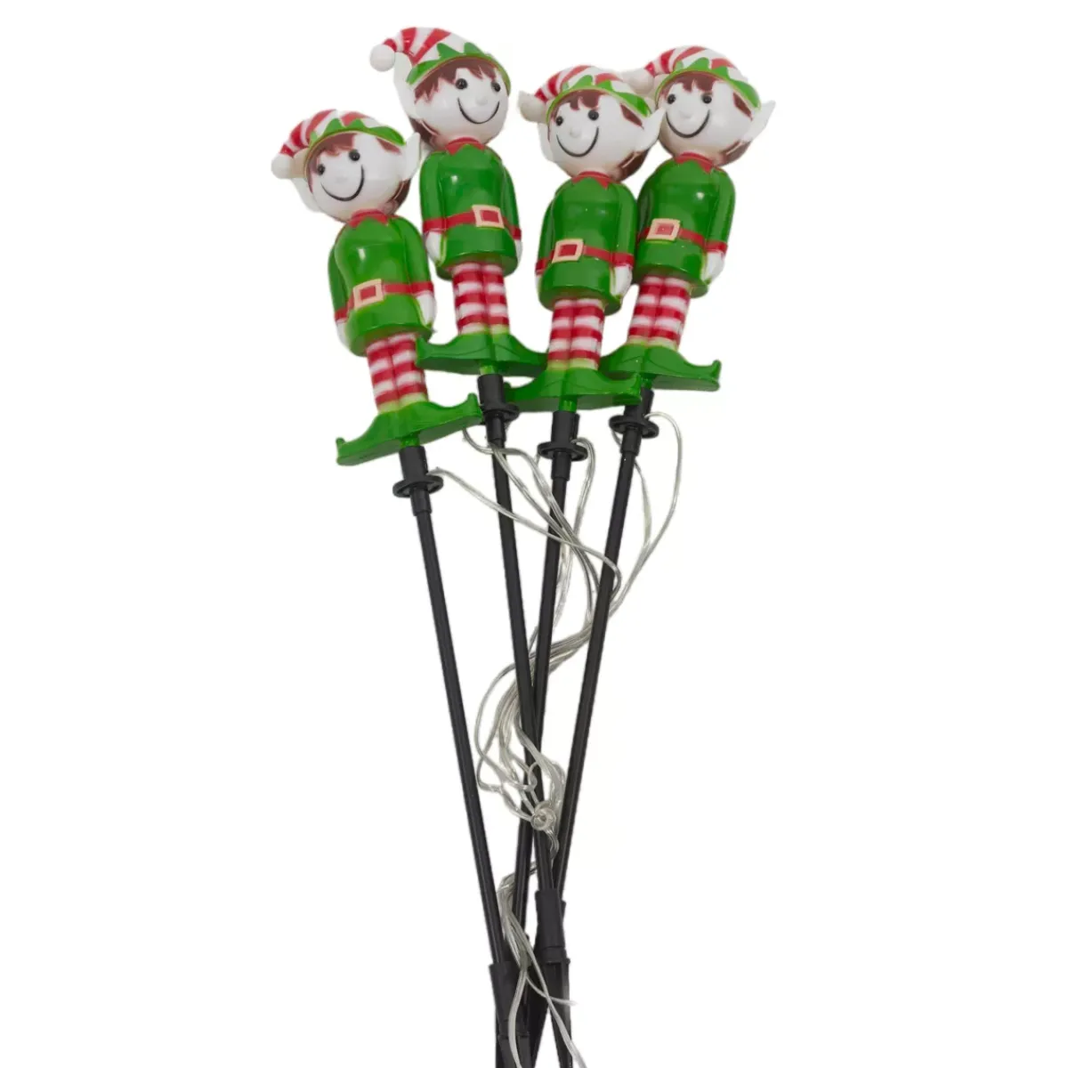 CHRISTMAS DREAM Oggetti Decorativi E Illuminati-Set di 4 picchetti da giardino solari (H40 cm) Folletto buffone luminoso Bianco caldo