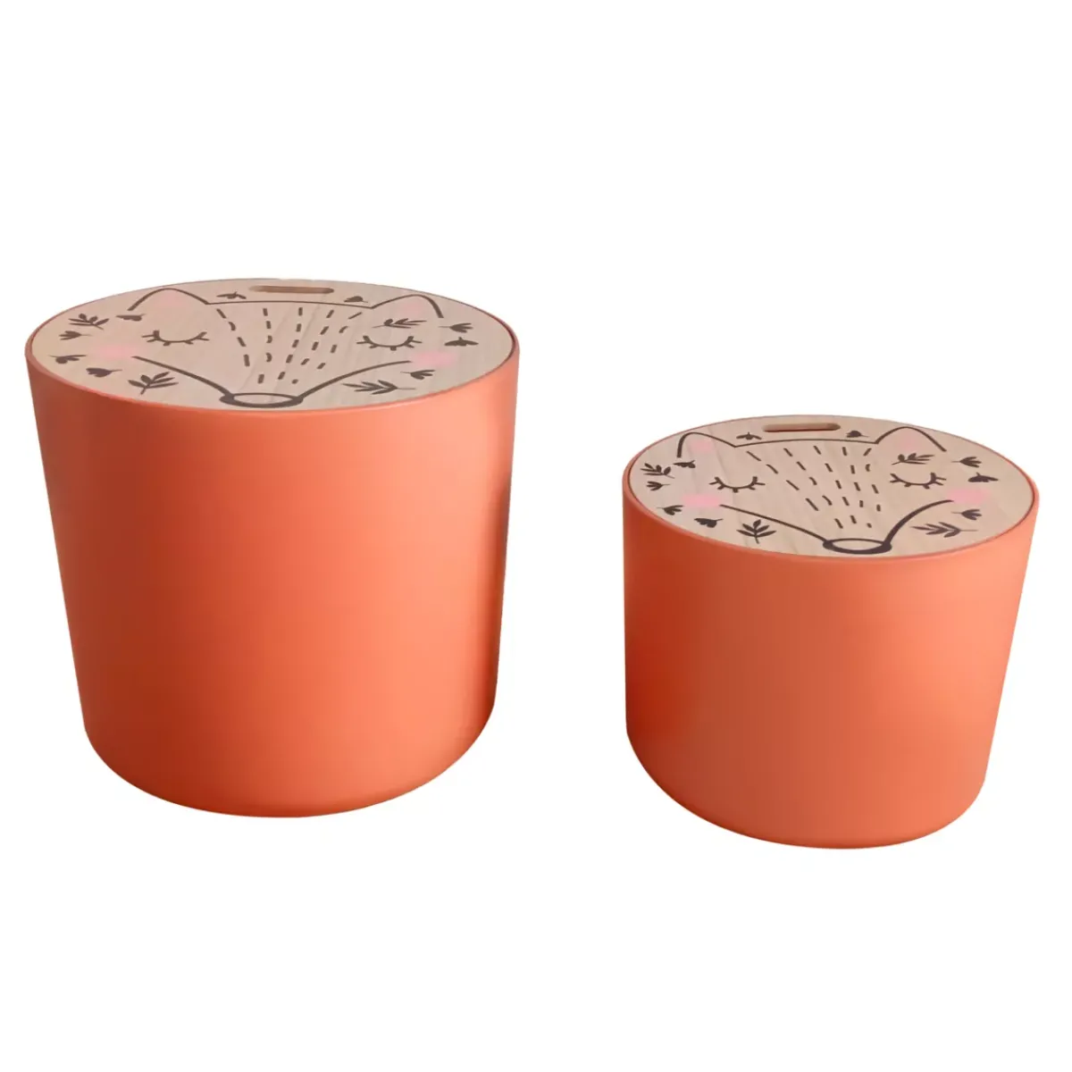 EMINZA Mobili Bambini-Set di 2 pouf contenitori bambini legno (Alt 31 e 24 cm) Volpacchiotto