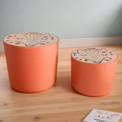 EMINZA Mobili Bambini-Set di 2 pouf contenitori bambini legno (Alt 31 e 24 cm) Volpacchiotto