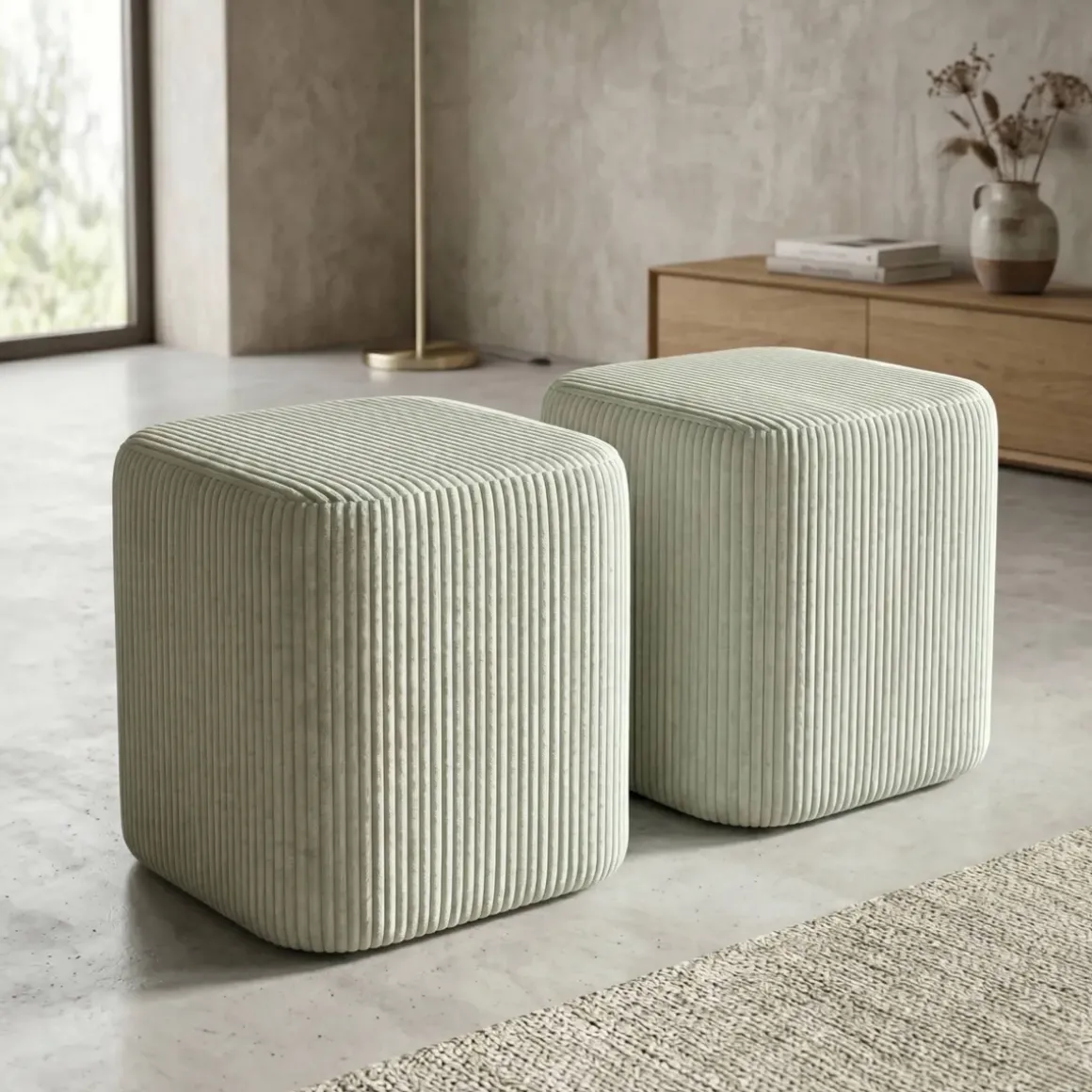 Set di 2 pouf in velluto (H 38 cm) Shan Verde eucalipto