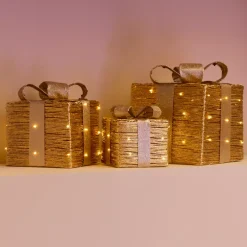 KAEMINGK Oggetti Decorativi E Illuminati|Decorazioni E Oggetti Natalizi-Set di 3 regali luminosi a batteria 30 LED (H30 cm) Westfield e Bianco caldo