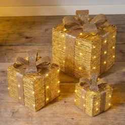 KAEMINGK Oggetti Decorativi E Illuminati|Decorazioni E Oggetti Natalizi-Set di 3 regali luminosi a batteria 30 LED (H30 cm) Westfield e Bianco caldo