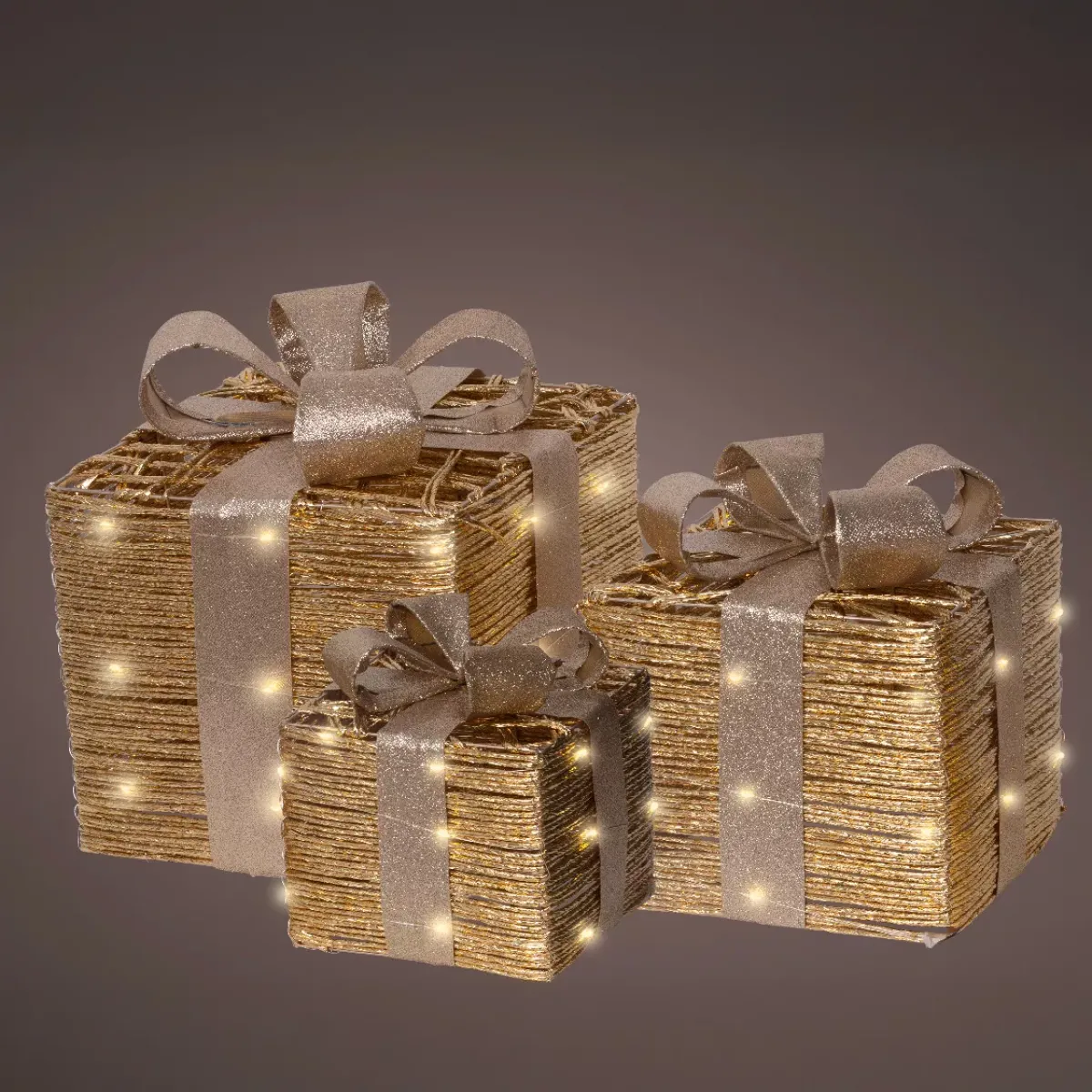 KAEMINGK Oggetti Decorativi E Illuminati|Decorazioni E Oggetti Natalizi-Set di 3 regali luminosi a batteria 30 LED (H30 cm) Westfield e Bianco caldo