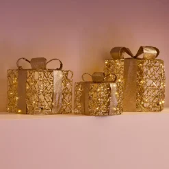 KAEMINGK Oggetti Decorativi E Illuminati|Decorazioni E Oggetti Natalizi-Set di 3 regali luminosi a pile 30 LED (H30 cm) Féerie e Bianco caldo