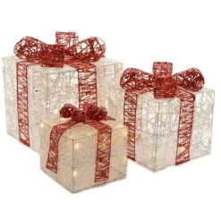 EMINZA Oggetti Decorativi E Illuminati|Decorazioni E Oggetti Natalizi-Set di 3 regali luminosi 65 LED (25 cm) Santa Bianco e