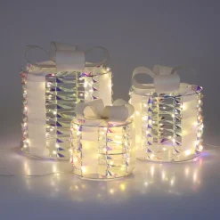 KOOPMAN Decorazioni E Oggetti Natalizi|Oggetti Decorativi E Illuminati-Set di 3 regali luminosi 135 LED (H25 cm) Rotondo e chic Bianco Iridescente