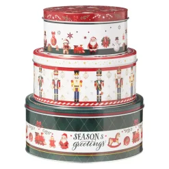 KOOPMAN Decorazioni E Oggetti Natalizi-Set di 3 scatole di metallo rotonde Bello Natale