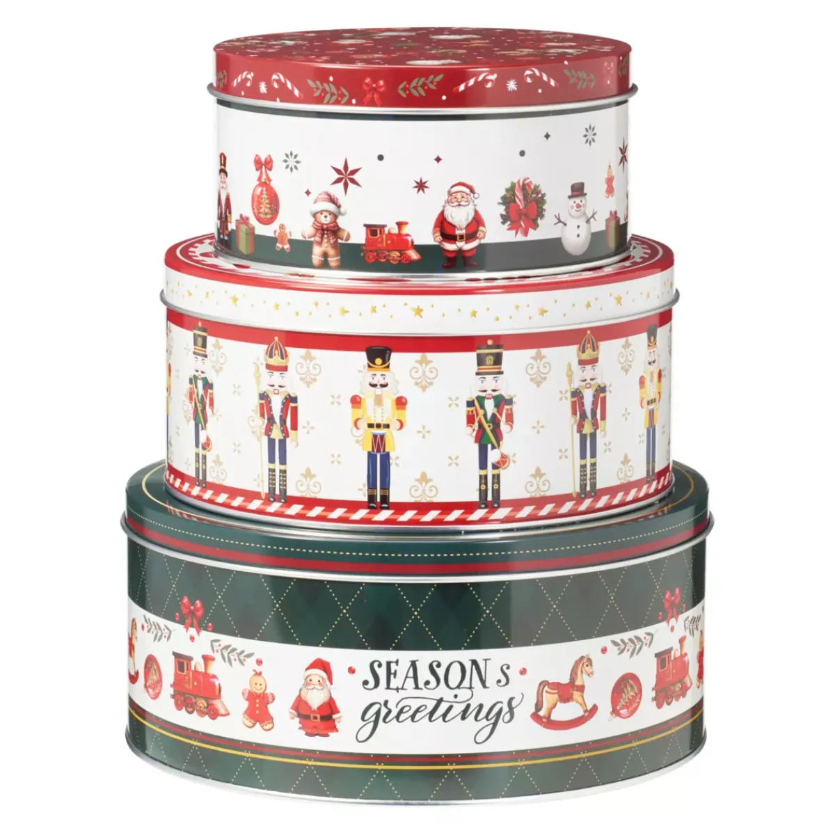 KOOPMAN Decorazioni E Oggetti Natalizi-Set di 3 scatole di metallo rotonde Bello Natale