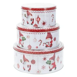 KOOPMAN Decorazioni E Oggetti Natalizi-Set di 3 scatole di metallo rotonde I Folletti in
