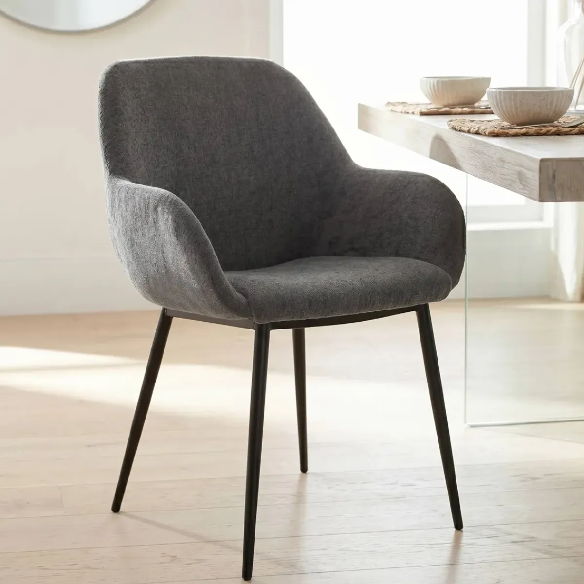 Sedia-Set di 2 sedie da pranzo in tessuto chenille (seduta 48 cm) Zola