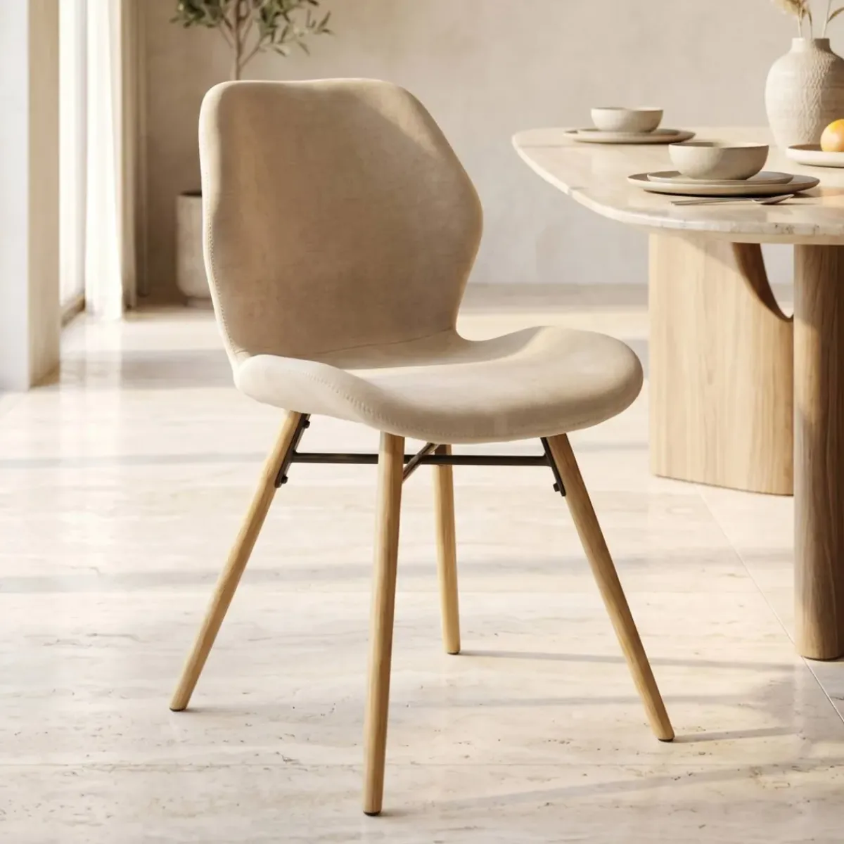 Sedia-Set di 2 sedie da pranzo in tessuto testurizzato (seduta 46 cm) Malika Sabbia
