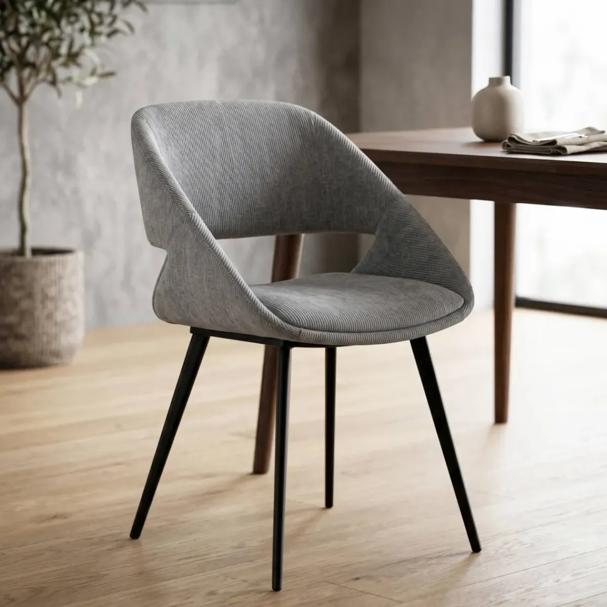 Sedia-Set di 2 sedie da pranzo in velluto a coste (seduta 49 cm) Orka
