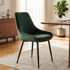 Sedia-Set di 2 sedie da pranzo in velluto (seduta 47 cm) Juno Verde pino