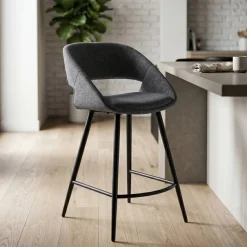 Sgabello Alto-Set di 2 sedie per isola centrale con schienale in tessuto (seduta 68cm) Kosmo