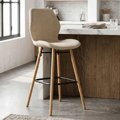 Sgabello Alto-Set di 2 sedie per isola centrale con schienale in tessuto (Altezza seduta 65cm) Malika sabbia