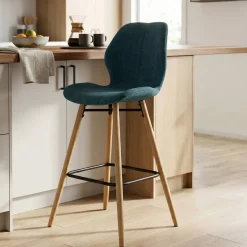 Sgabello Alto-Set di 2 sedie per isola centrale con schienale in tessuto (Altezza seduta 65cm) Malika scuro
