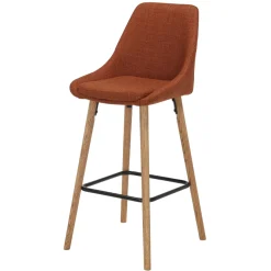 Sgabello Alto-Set di 2 sedie per isola centrale con schienale in tessuto (Altezza seduta 67cm) Juno gambe in rovere