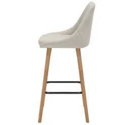 Sgabello Alto-Set di 2 sedie per isola centrale con schienale in tessuto (Altezza seduta 67cm) Juno Crema gambe in rovere