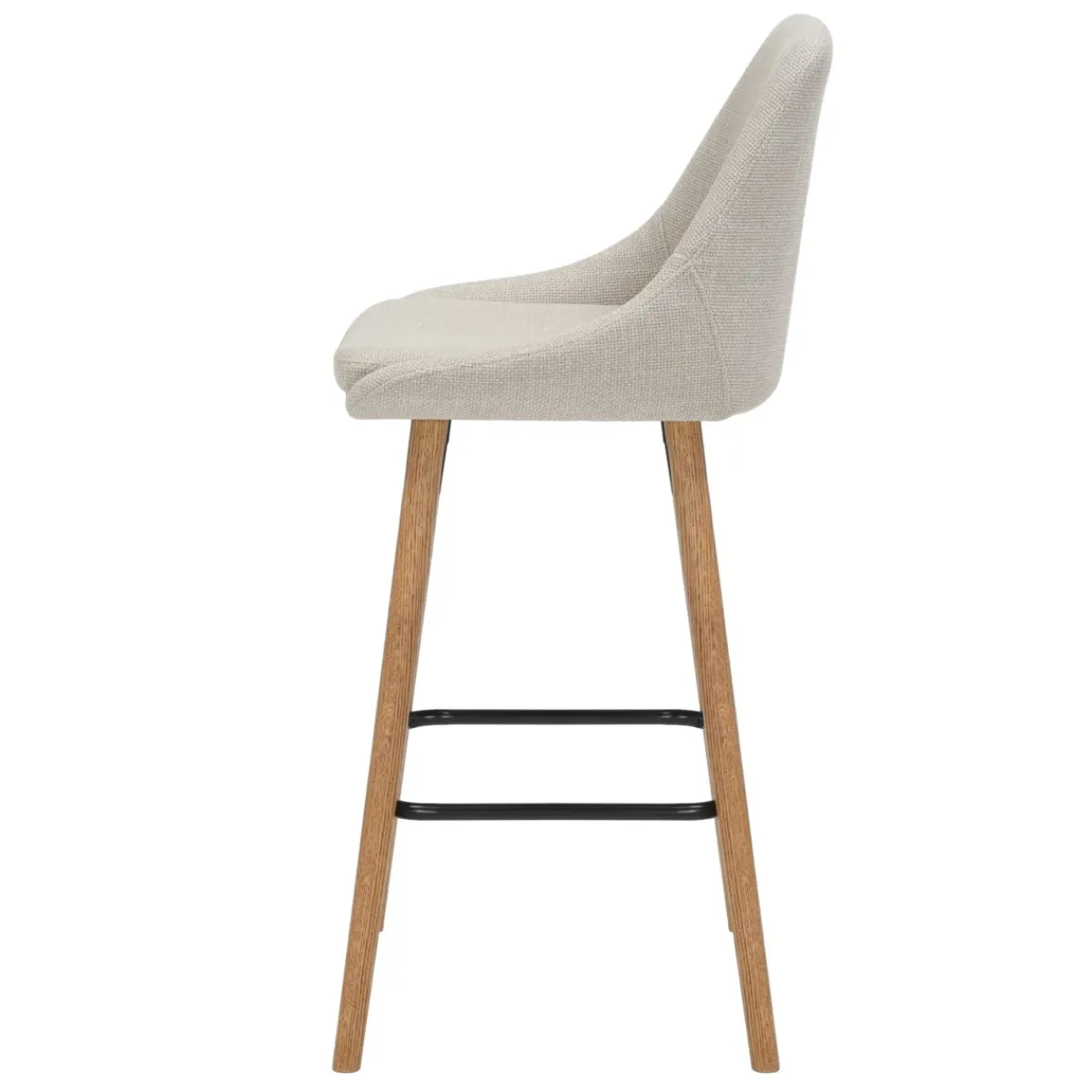 Sgabello Alto-Set di 2 sedie per isola centrale con schienale in tessuto (Altezza seduta 67cm) Juno Crema gambe in rovere