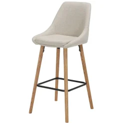 Sgabello Alto-Set di 2 sedie per isola centrale con schienale in tessuto (Altezza seduta 67cm) Juno Crema gambe in rovere