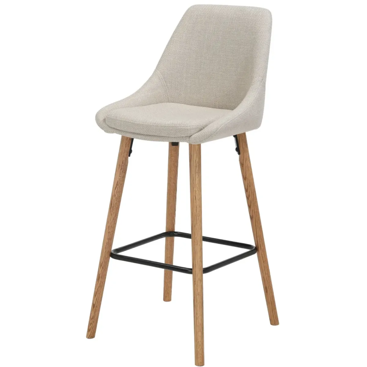 Sgabello Alto-Set di 2 sedie per isola centrale con schienale in tessuto (Altezza seduta 67cm) Juno Crema gambe in rovere