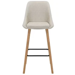 Sgabello Alto-Set di 2 sedie per isola centrale con schienale in tessuto (Altezza seduta 67cm) Juno Crema gambe in rovere
