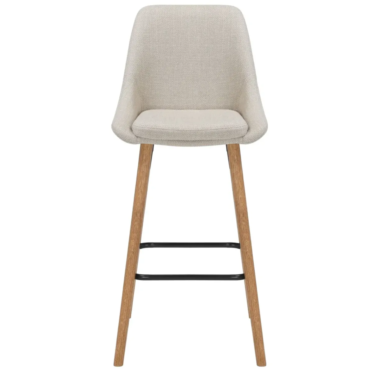 Sgabello Alto-Set di 2 sedie per isola centrale con schienale in tessuto (Altezza seduta 67cm) Juno Crema gambe in rovere