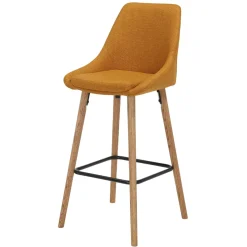 Sgabello Alto-Set di 2 sedie per isola centrale con schienale in tessuto (Altezza seduta 67cm) Juno gambe in quercia