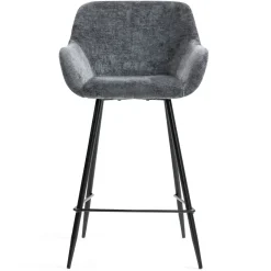 Sgabello Alto-Set di 2 sedie per isola centrale con schienale in tessuto chenille (seduta 65cm) Zola