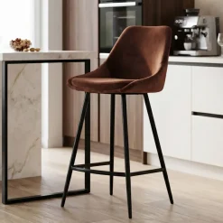 Sgabello Alto-Set di 2 sedie per isola centrale con schienale in velluto (Altezza seduta 67cm) Juno