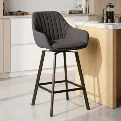 Sgabello Alto-Set di 2 sedie per isola centrale girevoli con schienale in tessuto (seduta 64cm) Zila