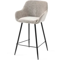 Sgabello Alto-Set di 2 sedie per isola centrale con schienale in tessuto chenille (Altezza seduta 65cm) Zola