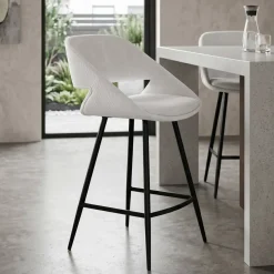 Sgabello Alto-Set di 2 sedie per isola centrale con schienale in velluto a coste (Altezza seduta 68cm) Kosmo