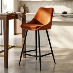 Sgabello Alto-Set di 2 sgabelli da bar con schienale in velluto (Altezza seduta 75cm) Juno