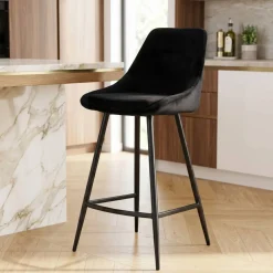 Sgabello Alto-Set di 2 sgabelli da bar con schienale in velluto (Altezza seduta 75cm) Juno