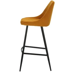 Sgabello Alto-Set di 2 sgabelli da bar con schienale in velluto a coste (Altezza seduta 75cm) Juno curry